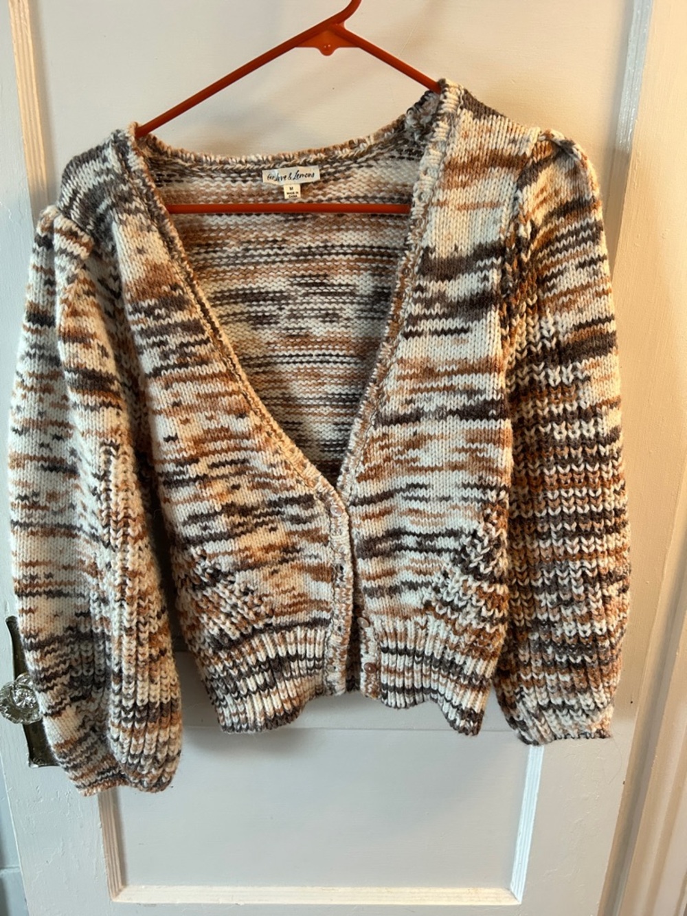 For Love And Lemons Brown & Cream Marled V-Neck Cardigan